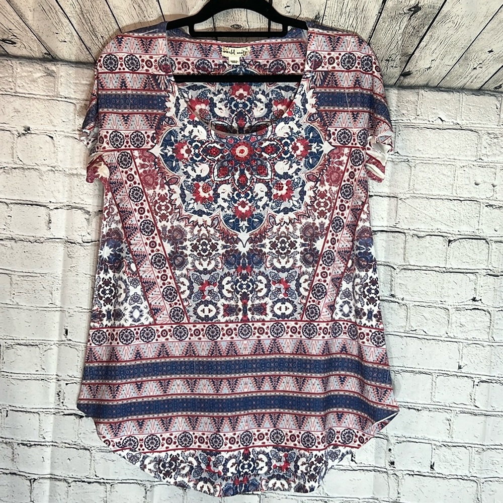 ⭐️ World Unity red white & blue baby sequins scoop neck shirt tunic XL